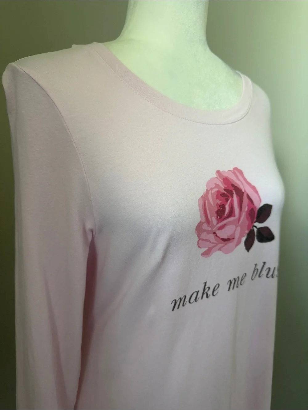 KATE SPADE Make Me Blush Rose Long Sleeve Sleep Shirt Nightgown Pink Size S